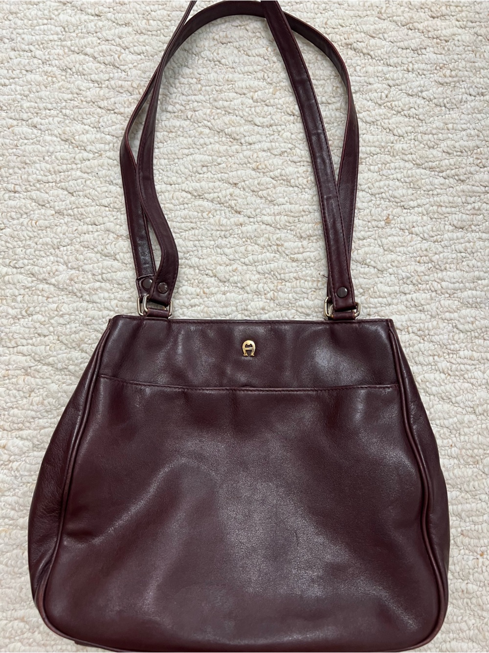 Etienne Aigner Burgundy Leather Shoulder Bag with Gold Accent